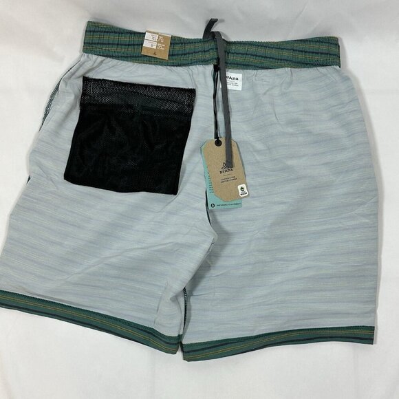 PrAna XL Green Striped Hemp Shorts Drawstring Waist 8" Inseam Mens NWT - Picture 11 of 13